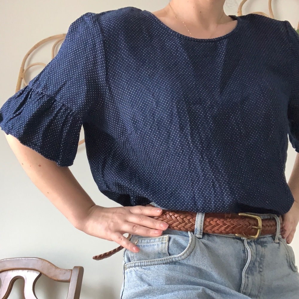 J Crew Ruffle Sleeve Polka Dot Top